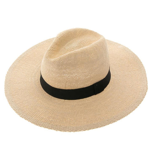 Textured Bangkok Toyo Wide Brim Panama Hat - Boardwalk Style Safari Hat Boardwalk Style Hats DA1895-Nttn Natural / Black Medium (57 cm)