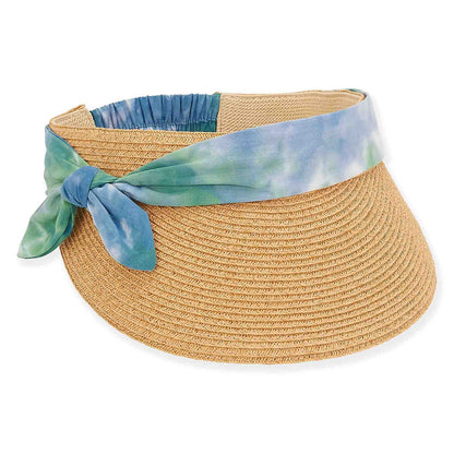 Tie Knot Band Sun Visor with Elastic Closure - Sun 'N' Sands Hats Visor Cap Sun N Sand Hats HCJ336B Blue Tie Dye OS