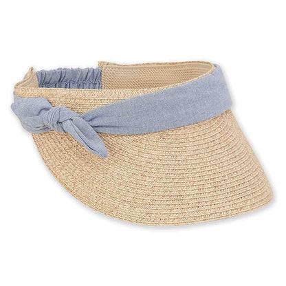Tie Knot Band Sun Visor with Elastic Closure - Sun 'N' Sands Hats Visor Cap Sun N Sand Hats HH2350A Light Denim OS