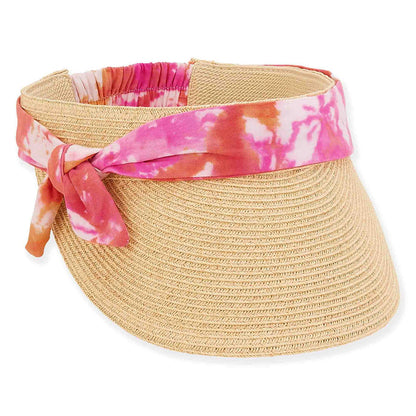 Tie Knot Band Sun Visor with Elastic Closure - Sun 'N' Sands Hats Visor Cap Sun N Sand Hats HCJ336A Pink Tie Dye OS