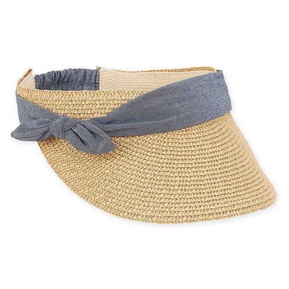 Tie Knot Band Sun Visor with Elastic Closure - Sun 'N' Sands Hats Visor Cap Sun N Sand Hats HH2350B Denim OS