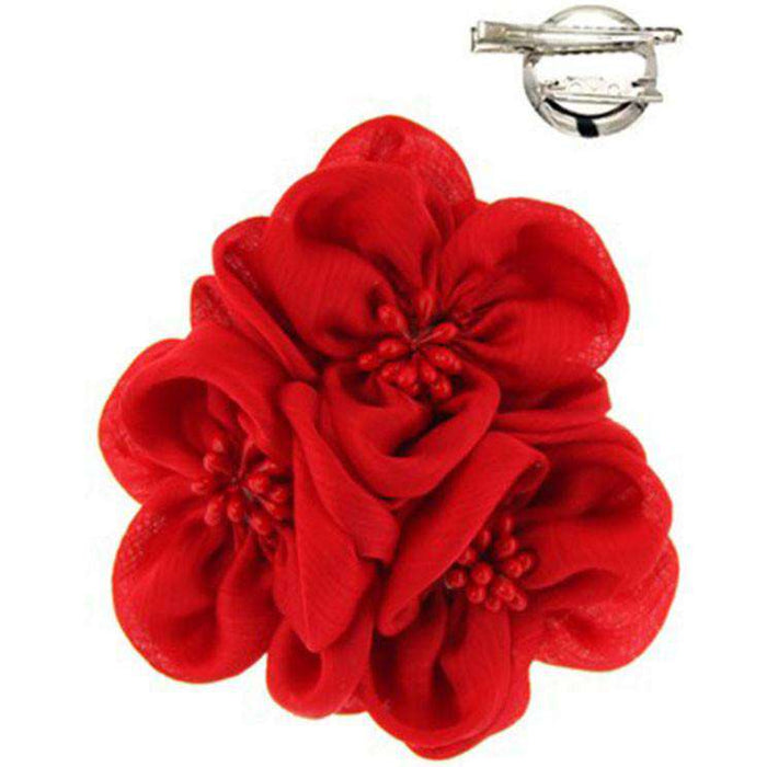 Triple Flower Brooch Pin Fascinator Something Special LA SS158RD Red