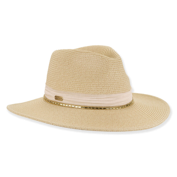 Tweed Safari Hat with Chiffon Band and Bling Accent - Sun'N'Sand Hats Safari Hat Sun N Sand Hats HH3500A Natural OS (58 cm)