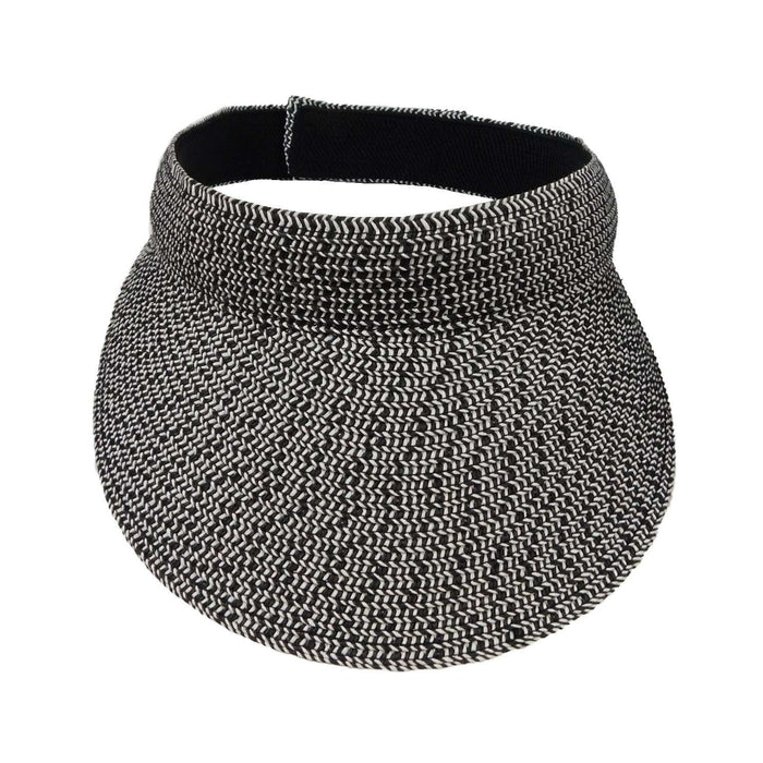 Tweed Straw Sun Visor - JSA Accessories Visor Cap Jeanne Simmons Accessories js6110BK Black and White tweed