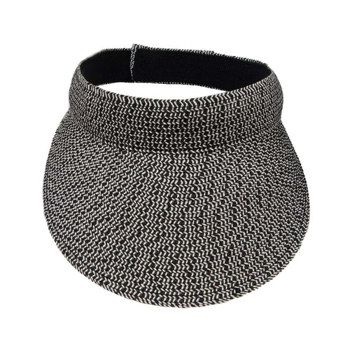 Tweed Straw Sun Visor - JSA Accessories Visor Cap Jeanne Simmons Accessories js6110BK Black and White tweed