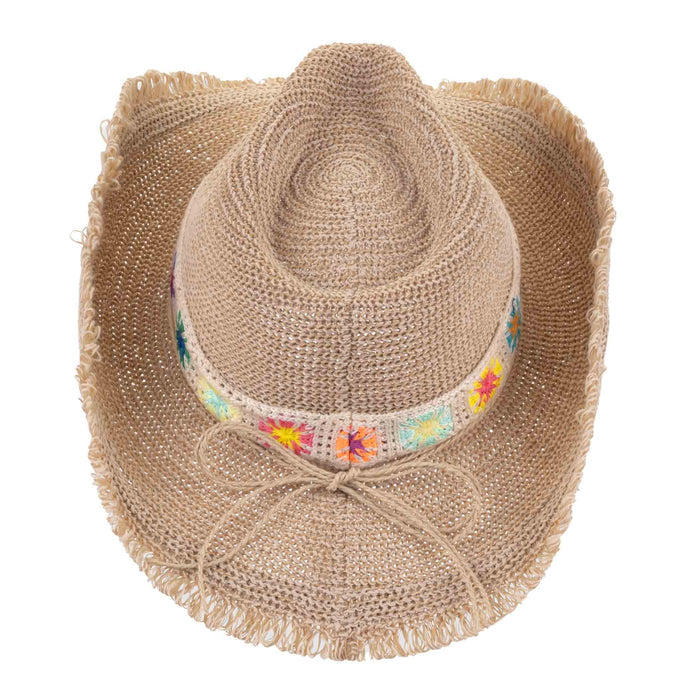 Twisted Link Knit Cowgirl Hat with Embroidered Band - Sun 'N' Sand Hats Cowboy Hat Sun N Sand Hats