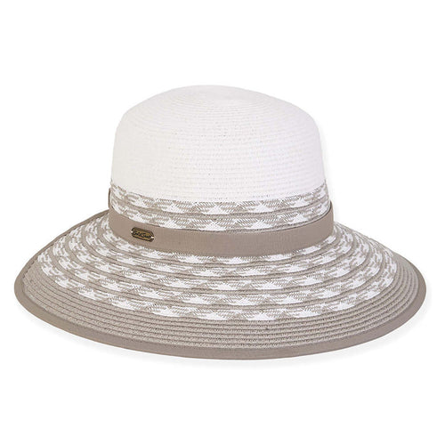 Two Tone Cross Hatch Pattern Backless Lounge Hat - Sun 'N' Sand Hats Facesaver Hat Sun N Sand Hats HH2710C White / Grey Large (59 cm)