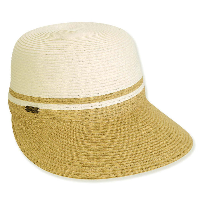 Two Tone Straw Brim Cap for Women - Sun 'N' Sand Hats Facesaver Hat Sun N Sand Hats HH3401 Ivory / Natural OS