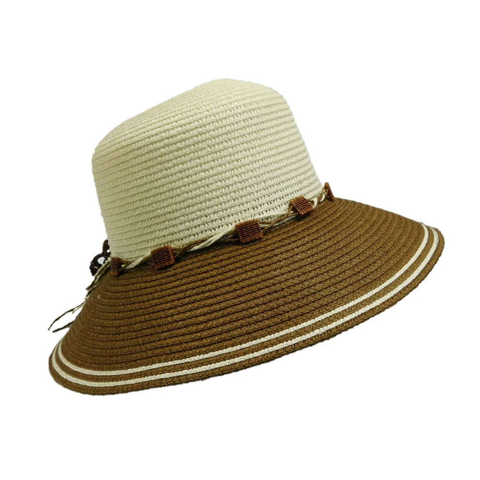 Two Tone Summer Hat with Crochet Flower Wide Brim Hat Jeanne Simmons Accessories