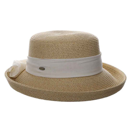 Up Brim Summer Hat with Chiffon Scarf - Scala Collection Hats Kettle Brim Hat Scala Hats LP381-WHT White OS