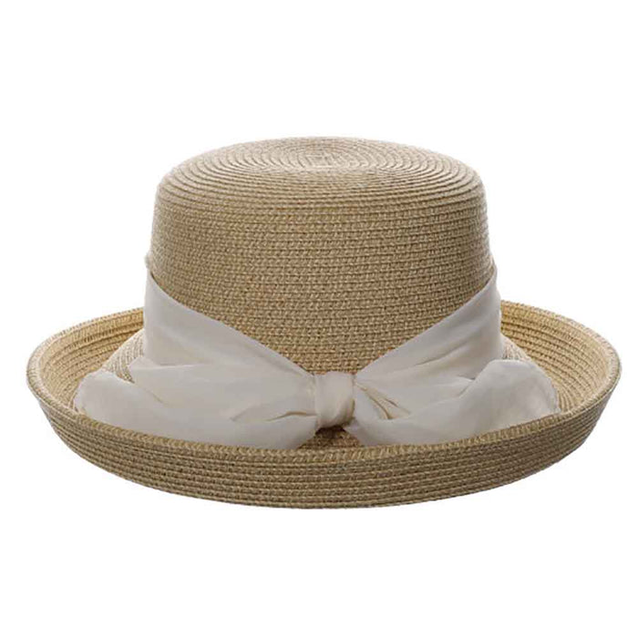 Up Brim Summer Hat with Chiffon Scarf - Scala Collection Hats Kettle Brim Hat Scala Hats