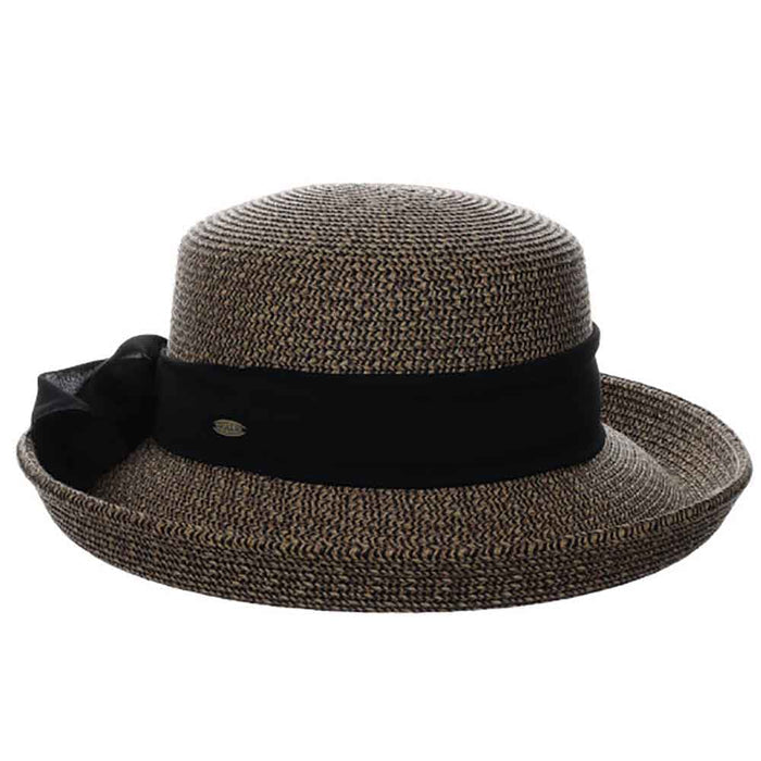 Up Brim Summer Hat with Chiffon Scarf - Scala Collection Hats Kettle Brim Hat Scala Hats LP381-BLK Black OS