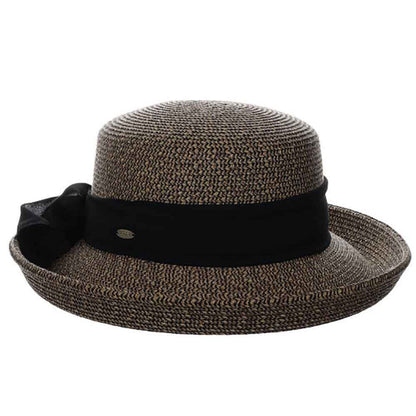 Up Brim Summer Hat with Chiffon Scarf - Scala Collection Hats Kettle Brim Hat Scala Hats LP381-BLK Black OS