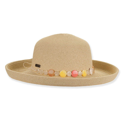 Up Brim Sun Hat with Colorful Bead Band - Sun 'N' Sand Hats Kettle Brim Hat Sun N Sand Hats HH3445B Tan Medium (57 cm)