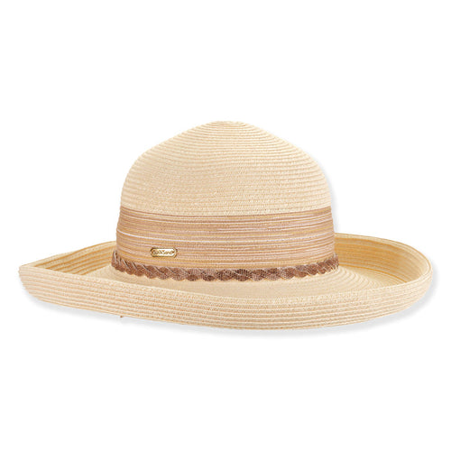 Up Brim Sun Hat with Gold Rhinestone Band - Sun 'N' Sand Hats Kettle Brim Hat Sun N Sand Hats HH3449A Ivory Medium (57 cm)