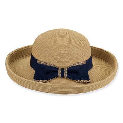 Up Turned Brim Straw Sun Hat with Bow - Sun 'N' Sand Hats Kettle Brim Hat Sun N Sand Hats HH3458A Natural Medium (57 cm)