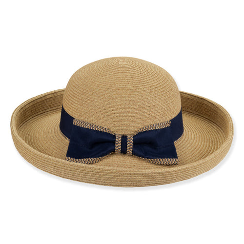 Up Turned Brim Straw Sun Hat with Bow - Sun 'N' Sand Hats Kettle Brim Hat Sun N Sand Hats HH3458A Natural Medium (57 cm)