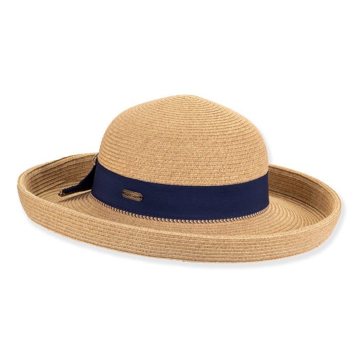 Up Turned Brim Straw Sun Hat with Bow - Sun 'N' Sand Hats Kettle Brim Hat Sun N Sand Hats