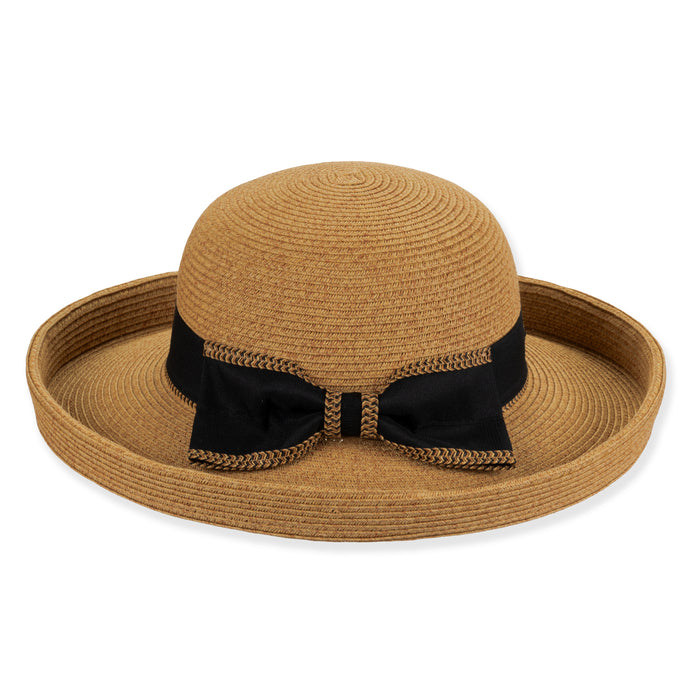 Up Turned Brim Straw Sun Hat with Bow - Sun 'N' Sand Hats Kettle Brim Hat Sun N Sand Hats HH3458B Tan Medium (57 cm)