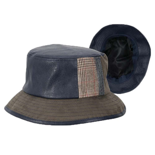 Vegan Leather Patchwork Bucket Hat - Dorfman Pacific Bucket Hat Stacy Adams Hats SAW713-OLIVE Olive X-Large (60 cm)