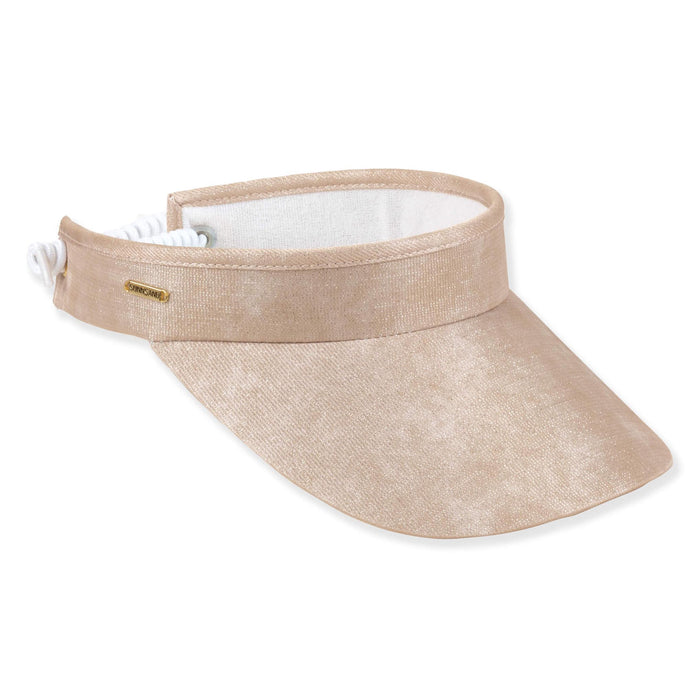 Velvety Metallic Sun Visor with Coil Closure - Sun 'N' Sand Hats Visor Cap Sun N Sand Hats HH3541A Natural