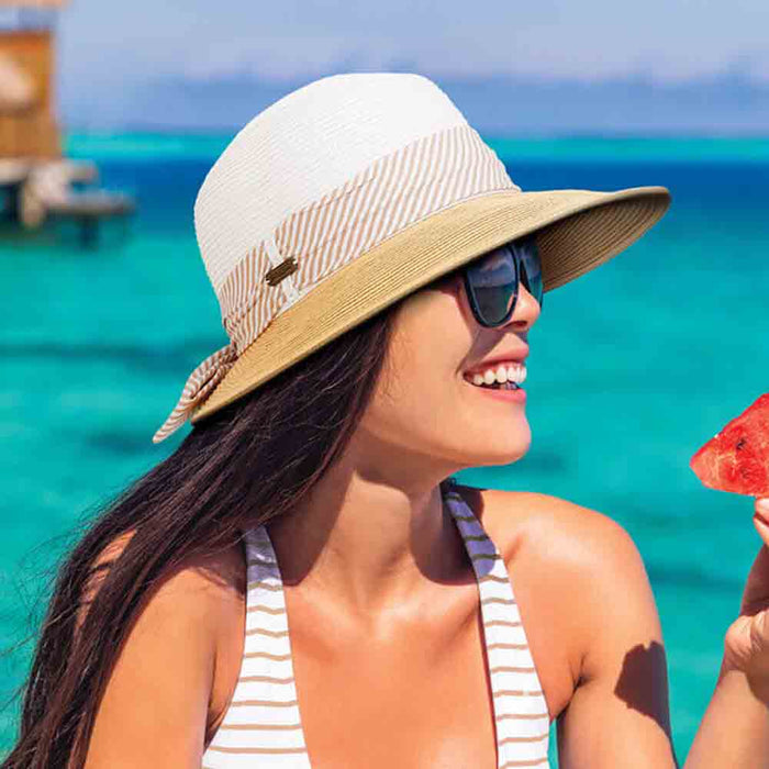 Villa Summer Hat with Striped Scarf - Sun 'N' Sand Hats Wide Brim Hat Sun N Sand Hats