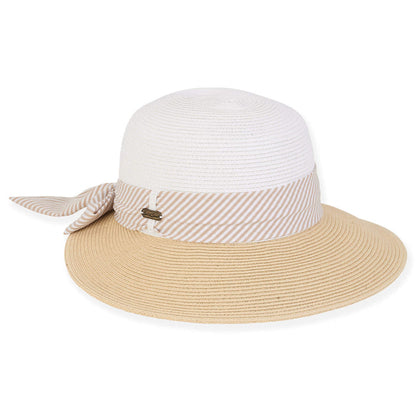 Villa Summer Hat with Striped Scarf - Sun 'N' Sand Hats Wide Brim Hat Sun N Sand Hats HH2838A White / Natural Medium (57 cm)