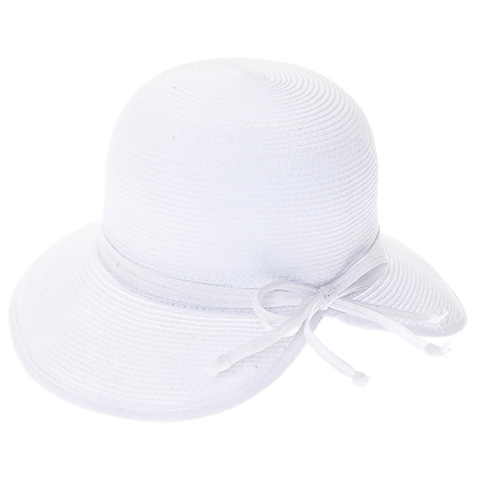 Washable Split Brim Straw Cloche with Double Bow - Boardwalk Style Facesaver Hat Boardwalk Style Hats DA1988-WHT White OS (57 cm)