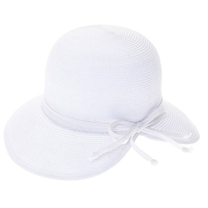 Washable Split Brim Straw Cloche with Double Bow - Boardwalk Style Facesaver Hat Boardwalk Style Hats DA1988-WHT White OS (57 cm)