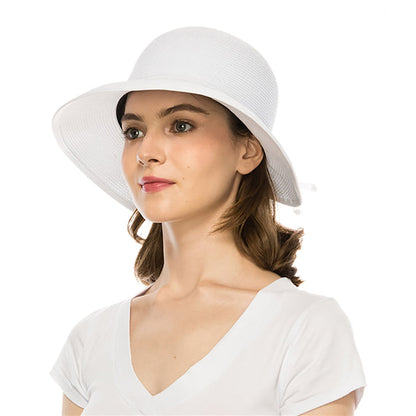 Washable Split Brim Straw Cloche with Double Bow - Boardwalk Style Facesaver Hat Boardwalk Style Hats