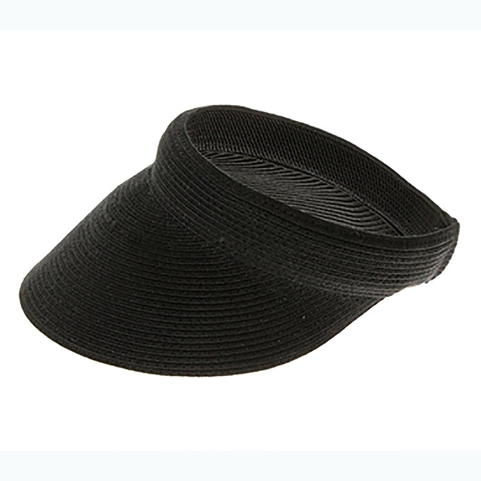 Washable Straw Clip On Sun Visor Hat - Boardwalk Style Visor Cap Boardwalk Style Hats DA1987-BLK Black Medium (57 cm)