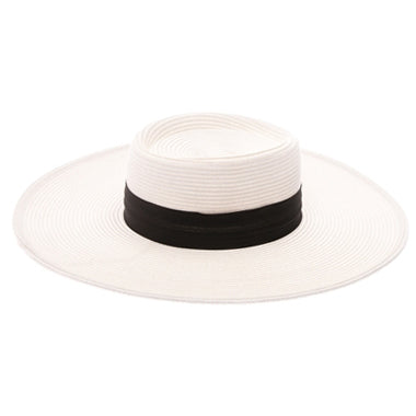 White Straw Flat Brim Bolero Hat with Black Band - Boardwalk Style Bolero Hat Boardwalk Style Hats DA1892-BK White Medium (57 cm)