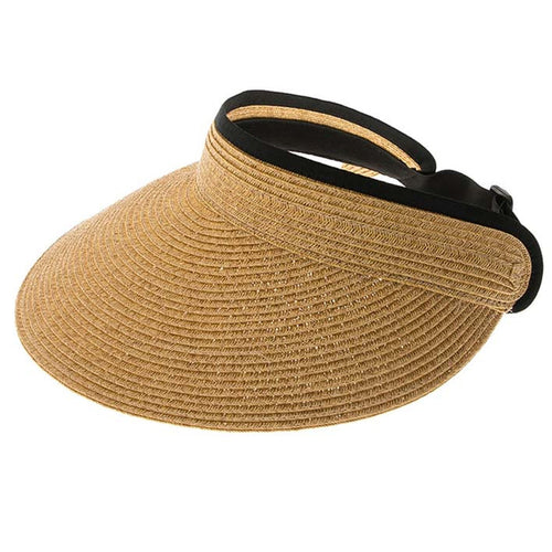 Wide Bill Straw Sun Visor with Slide Adjuster, Fits S-XL Sizes - Boardwalk Style Visor Cap Boardwalk Style Hats DA1363-NAT Natural
