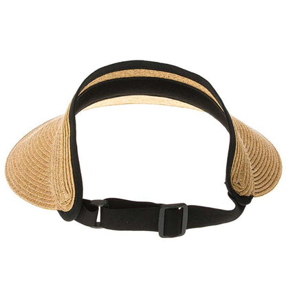 Wide Bill Straw Sun Visor with Slide Adjuster, Fits S-XL Sizes - Boardwalk Style Visor Cap Boardwalk Style Hats
