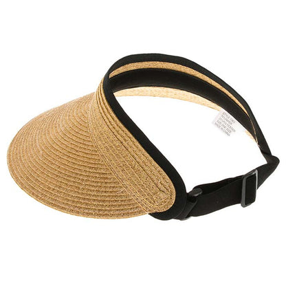Wide Bill Straw Sun Visor with Slide Adjuster, Fits S-XL Sizes - Boardwalk Style Visor Cap Boardwalk Style Hats