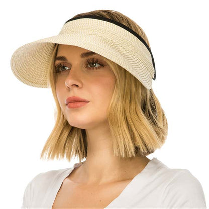Wide Bill Straw Sun Visor with Slide Adjuster, Fits S-XL Sizes - Boardwalk Style Visor Cap Boardwalk Style Hats