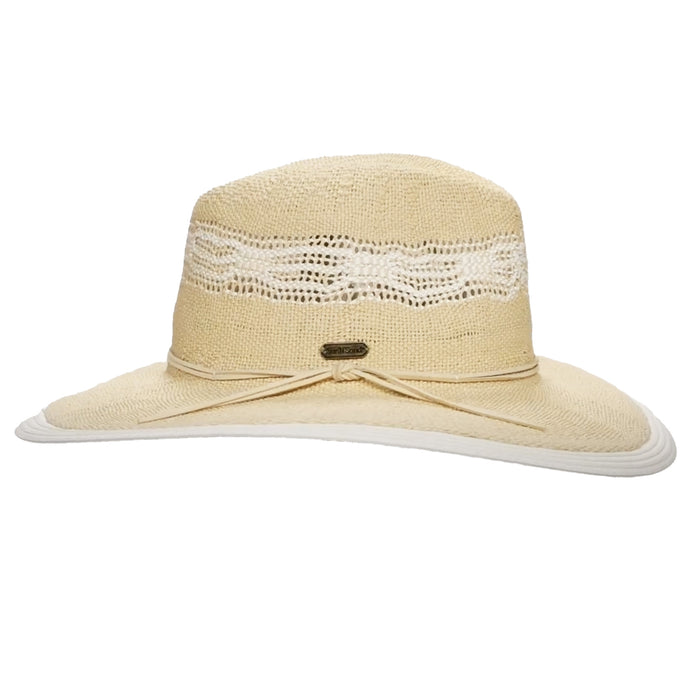 Wide Brim Bangkok Straw Sun Hat with White Trim - Sun'N'Sand Hats Safari Hat Sun N Sand Hats