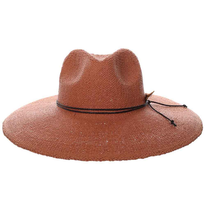 Wide Brim Bangkok Toyo Sun Hat with Side Feather - Scala Hats Safari Hat Scala Hats LT240-TEA Rust OS