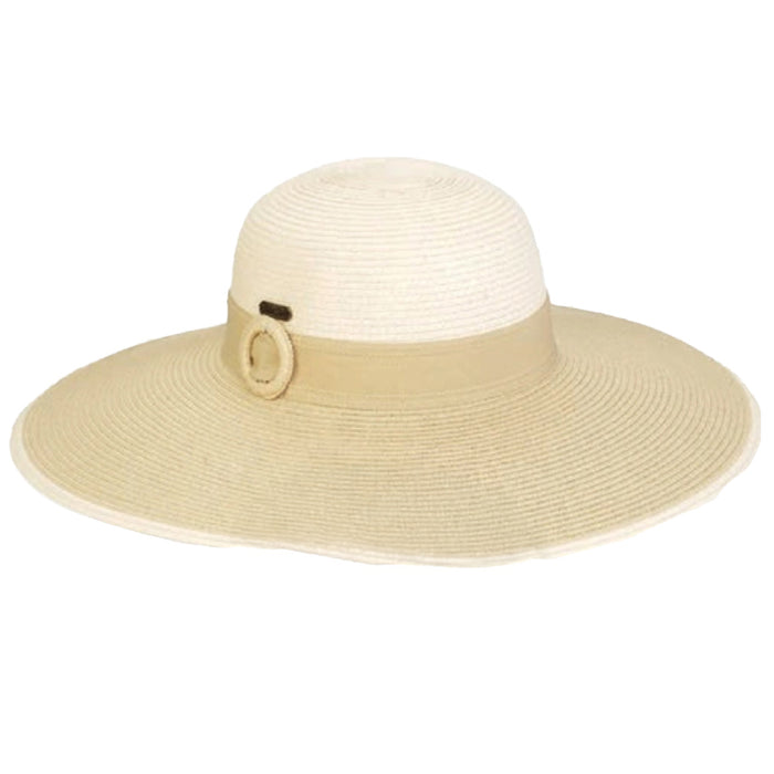 Wide Brim Beach Hat with Ring Accent - Sun 'N' Sand Hats Wide Brim Sun Hat Sun N Sand Hats HH3184A White / Natural OS (57 cm)