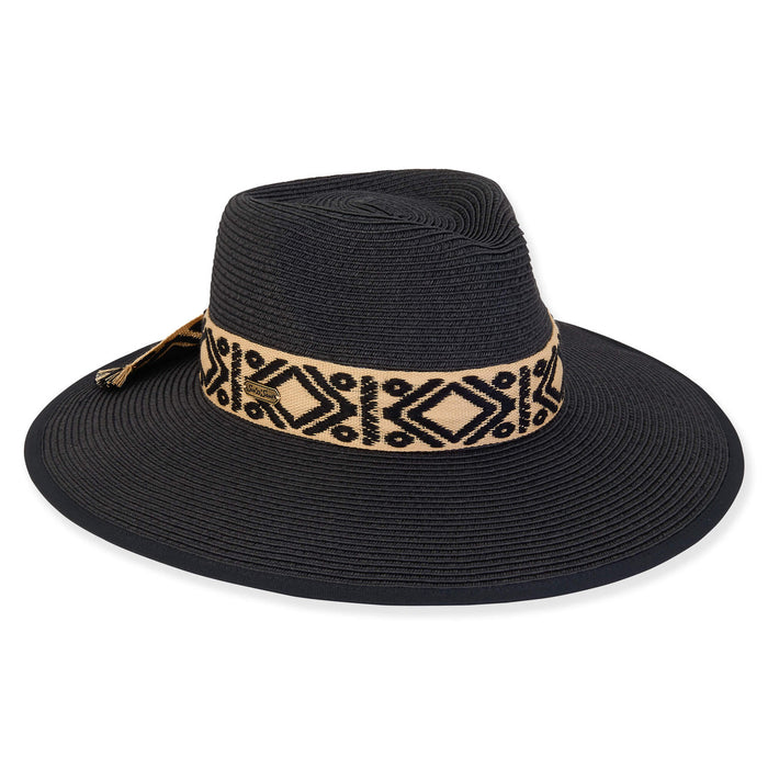 Wide Brim Black Straw Safari Hat - Sun 'N' Sand Hats Safari Hat Sun N Sand Hats HH3071 Black OS (57 cm)