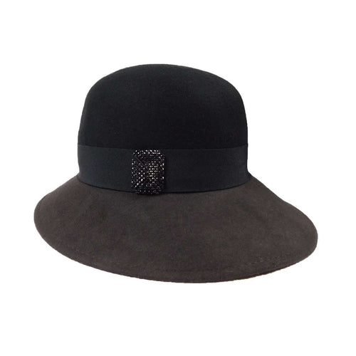 Wide Brim Cloche Style Hat - Scala Collection Hats Cloche Scala Hats WWWF162Bn Black and Brown
