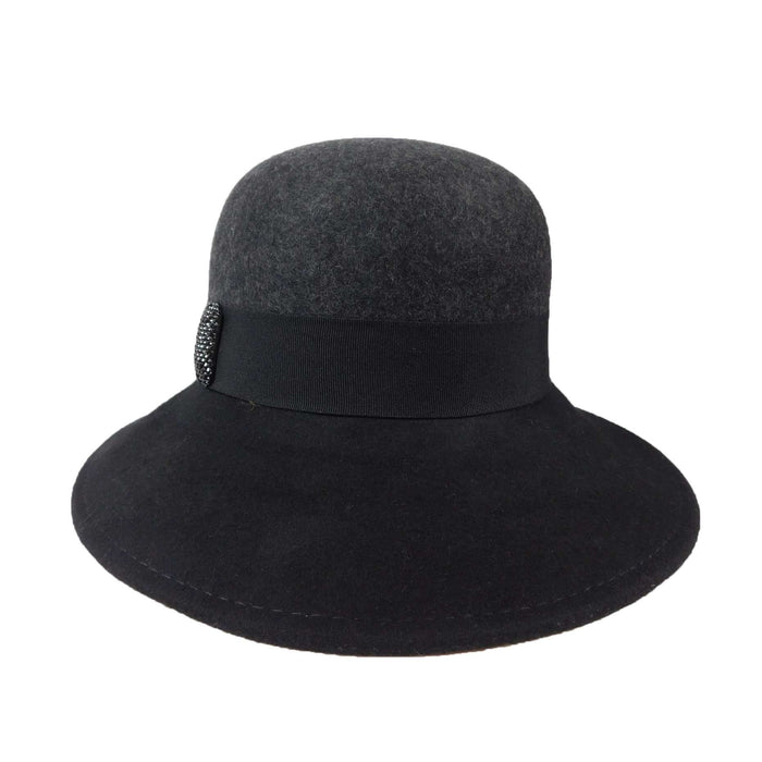 Wide Brim Cloche Style Hat - Scala Collection Hats Cloche Scala Hats WWWF162Ck Charlcoal and Black