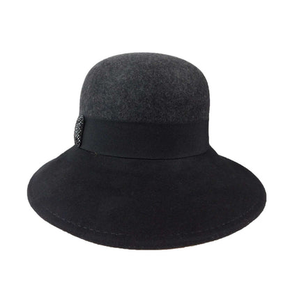 Wide Brim Cloche Style Hat - Scala Collection Hats Cloche Scala Hats WWWF162Ck Charlcoal and Black