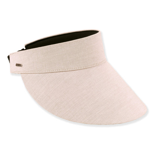 Wide Brim Linen Sun Visor with Strap Closure - Sun 'N' Sand Hats Visor Cap Sun N Sand Hats HH3549A Beige OS (55-60 cm)