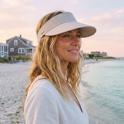 Wide Brim Linen Sun Visor with Strap Closure - Sun 'N' Sand Hats Visor Cap Sun N Sand Hats