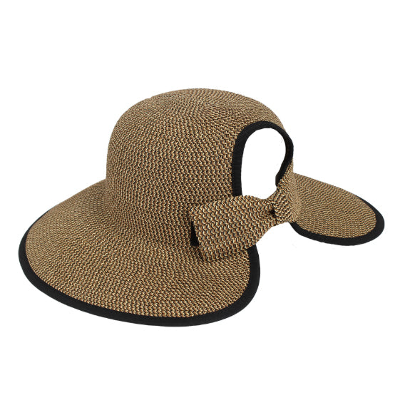 Wide Brim Straw Ponytail Facesaver Sun Hat - Jeanne Simmons Wide Brim Hat Jeanne Simmons Accessories JS8301-BLK Black Tweed OS