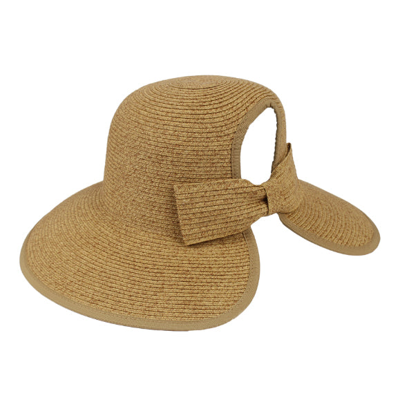 Wide Brim Straw Ponytail Facesaver Sun Hat - Jeanne Simmons Wide Brim Hat Jeanne Simmons Accessories JS8301-TOA Natural Tweed OS