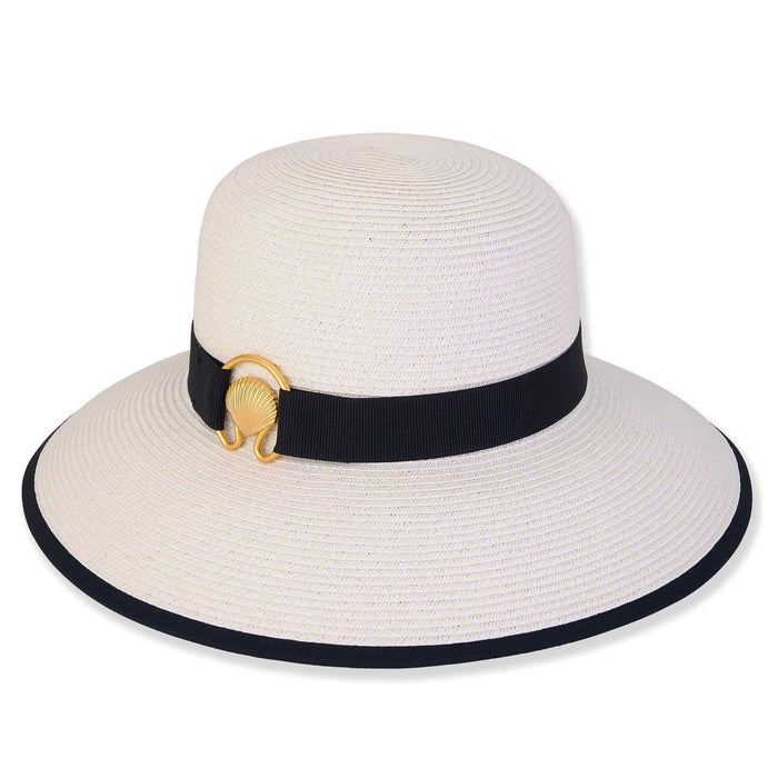 Wide Brim Sun Hat with Gold Shell Accent - Sun 'N' Sand Hats Wide Brim Hat Sun N Sand Hats HH3103A White OS (58 cm)