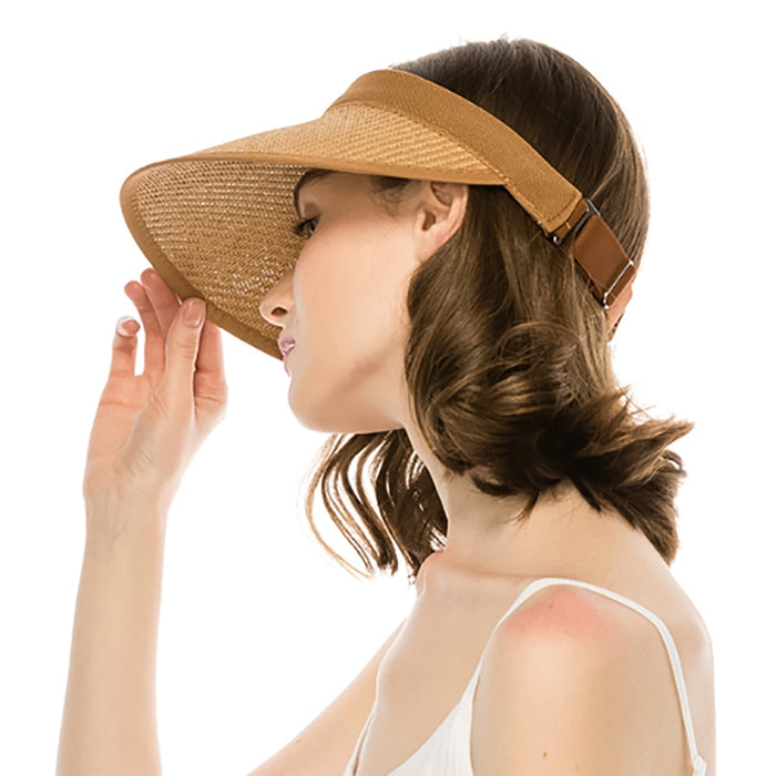 Wide Brim Sun Visor with Elasticized Strap Closure - Boardwalk Style Visor Cap Boardwalk Style Hats