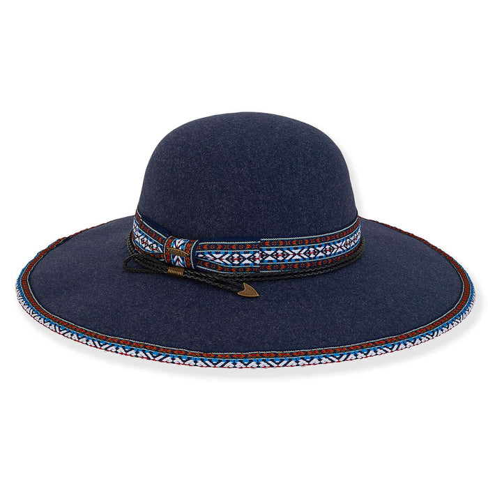 Wide Brim Winter Hat with Tribal Pattern Woven Band - Adora® Hats Floppy Hat Adora Hats AD1573B Navy OS